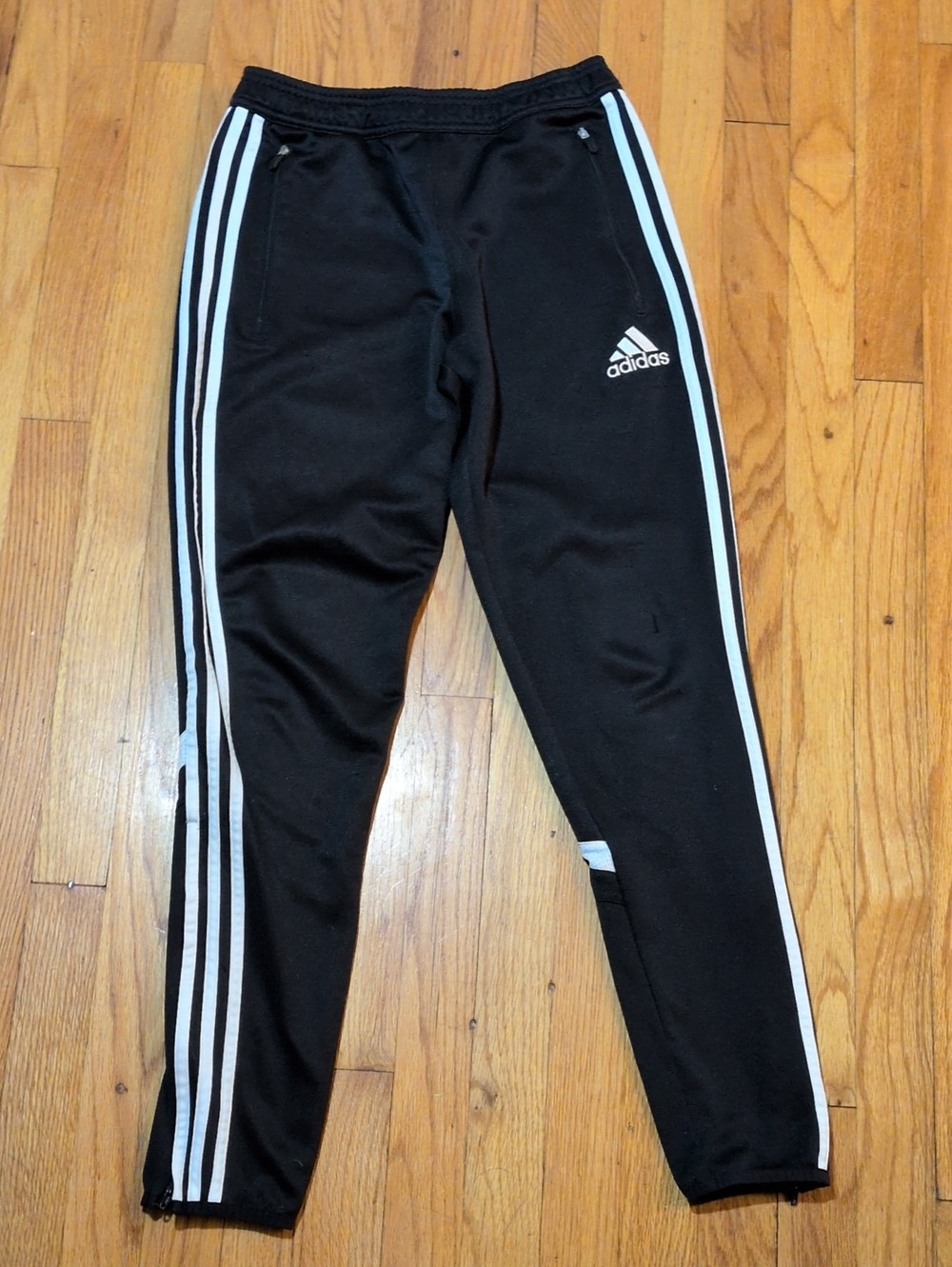 Adidas men's Black Jogger Pants with White Stripes S
